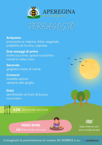 Menu di Ferragosto 2025 al Ristorante Aperegina a Roma