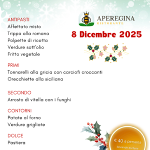 Menu dell'8 Dicembre 2025 al Ristorante Aperegina a Roma