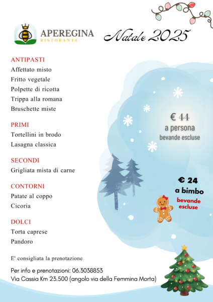 Menu di Natale 2025 del Ristorante Aperegina a Roma